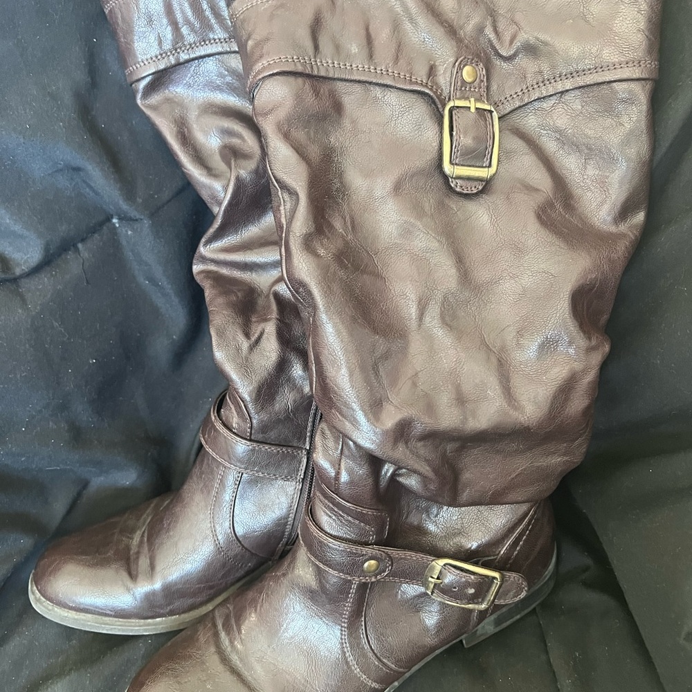 Brown Leather Knee-High Boots